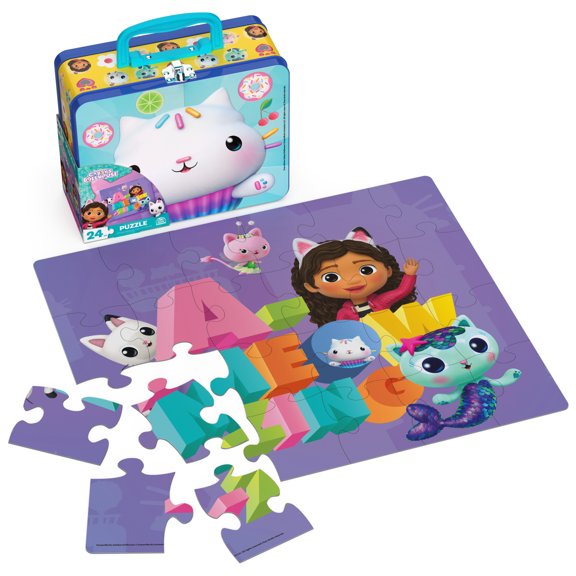 Spin Master Games, Gabby’s Dollhouse, 48-Piece Puzzle in Tin Lunch Box, for Kids Ages 4 and up