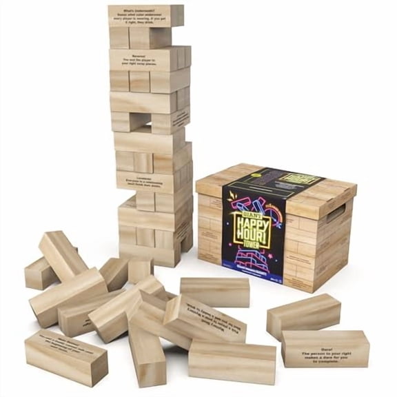 Spin Master Games, Happy Hour Tower, Giant Jumbling Wooden Blocks, College Game, Bachelorette Party, House Party, for Ages 18+