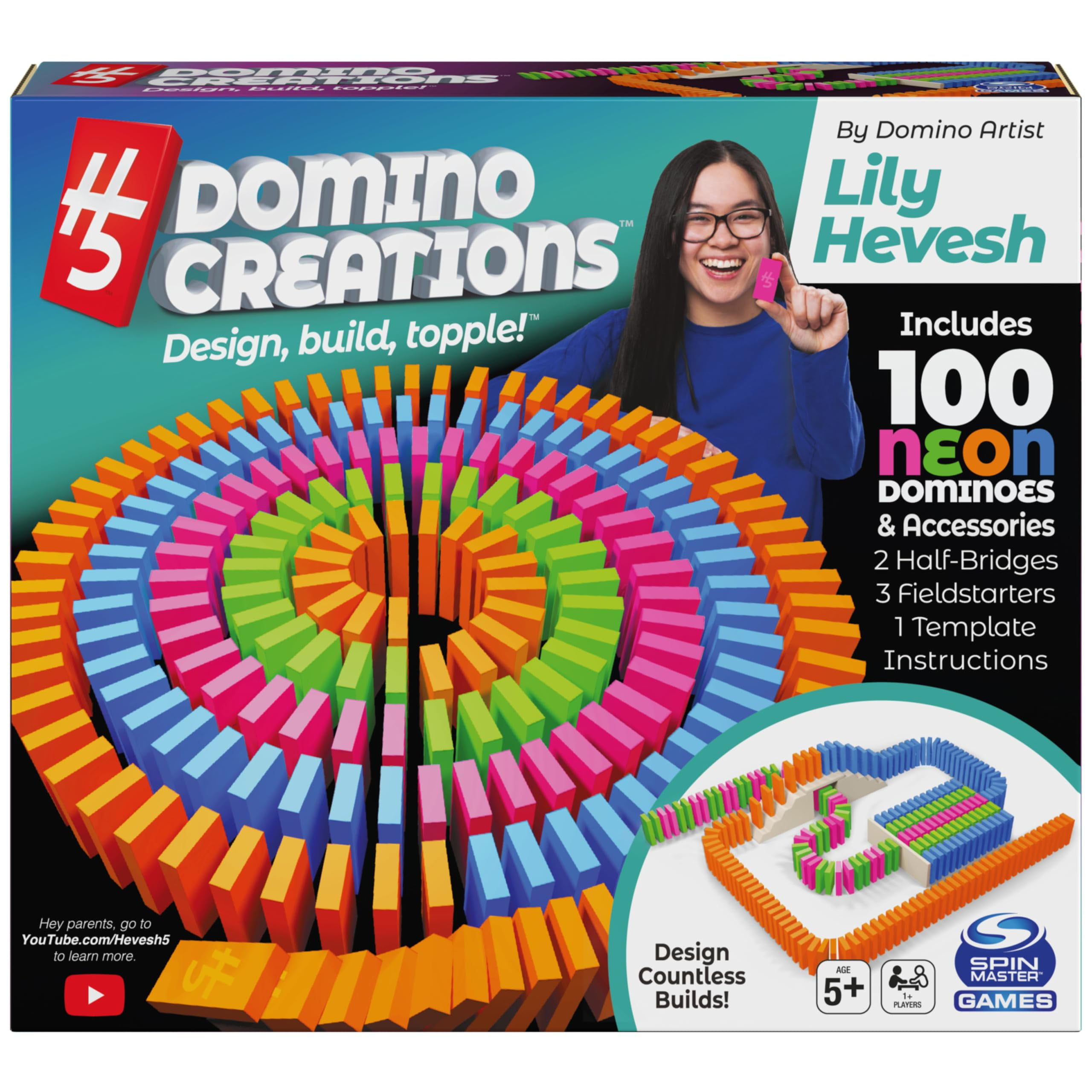 H5 Domino Creations 100-Piece Neon Set for Kids