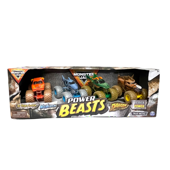 Spin Master Games Megalodon Dragon Monster Jam Power Beasts for Kids, (Pack of 4)