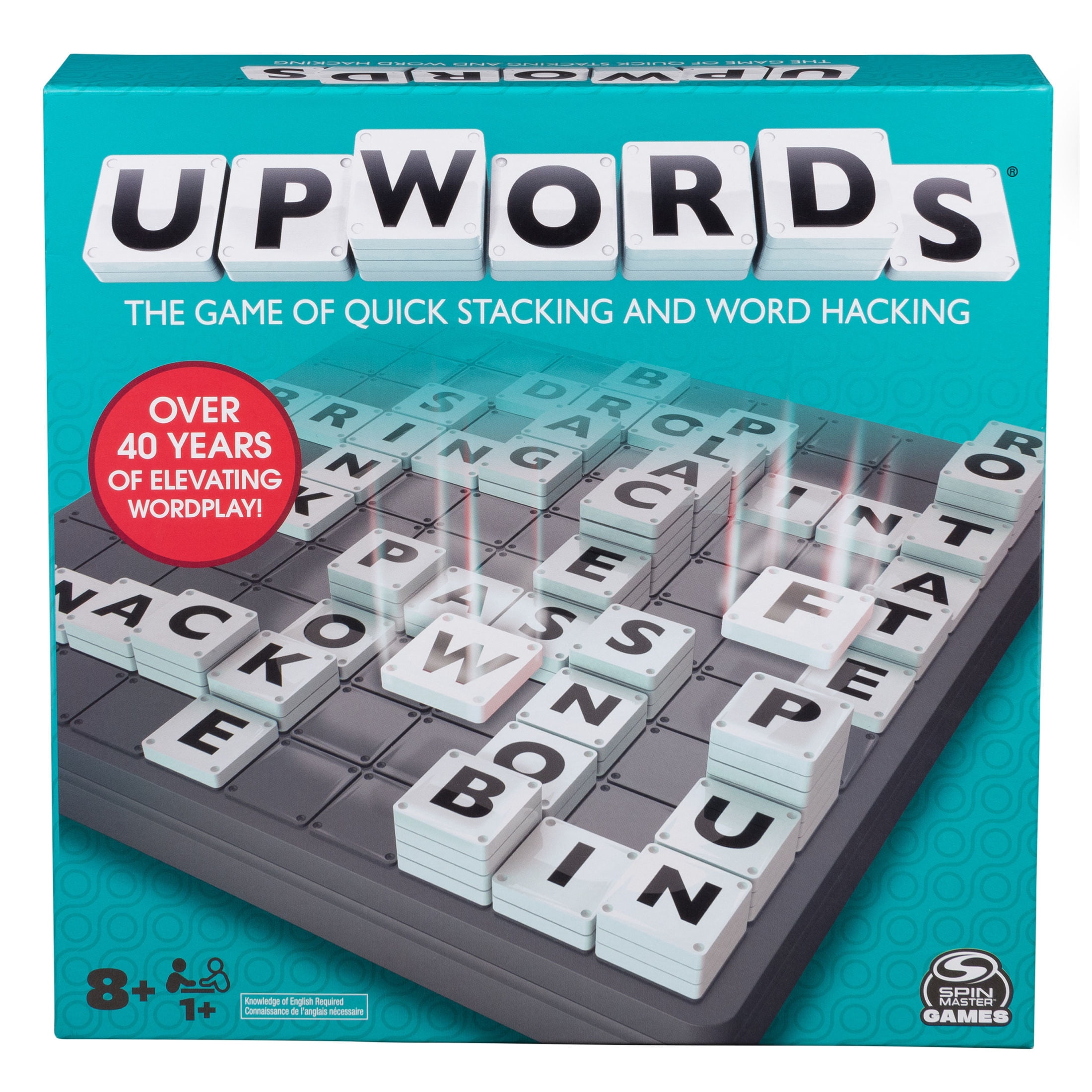 Spin Master Games, Upwords, The Stackable Word Game: 2023 Edition, Includes Rotating Board & Letter Tiles, Classic Cross