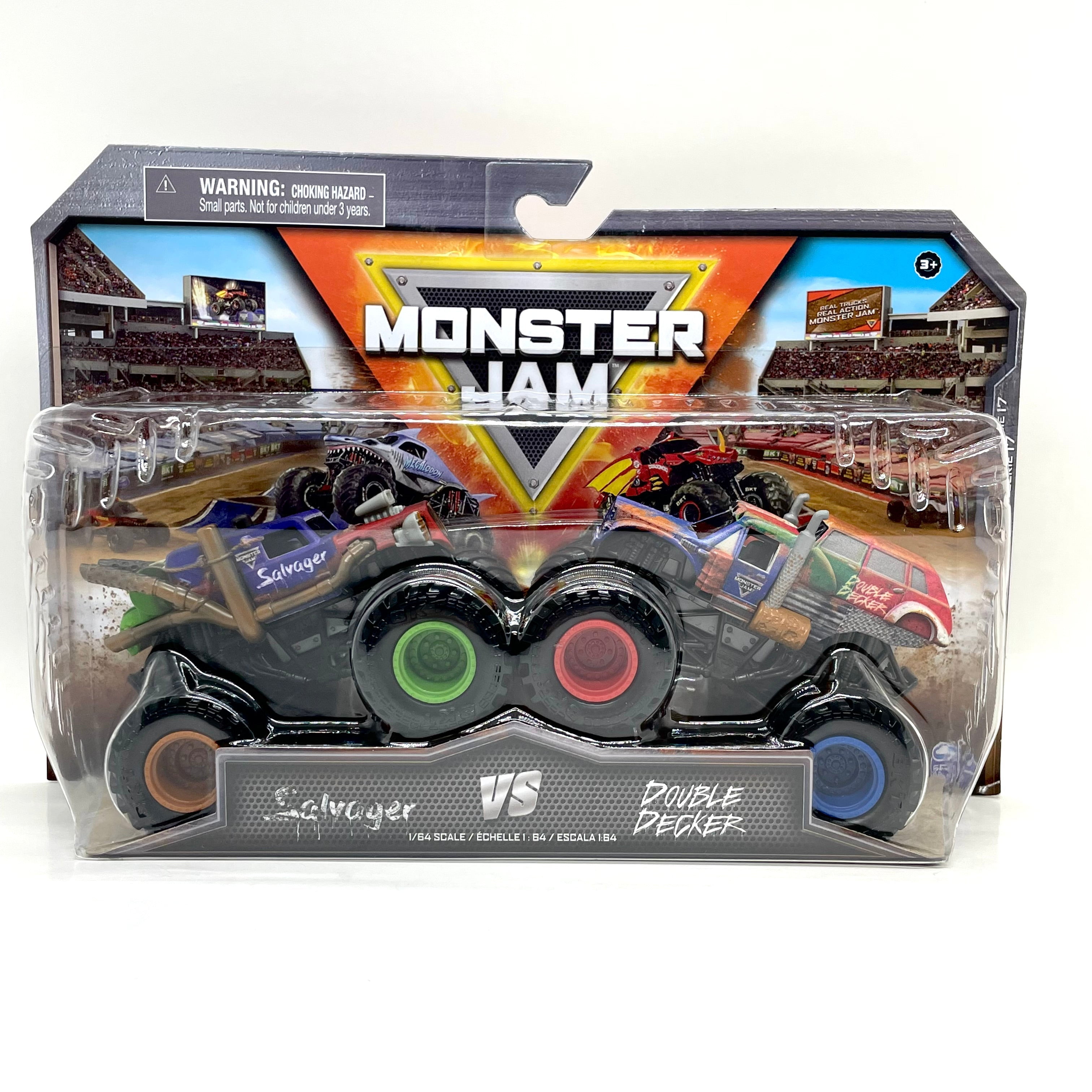 Spin Master Monster Jam Salvager vs Double Decker Series 17 1:64