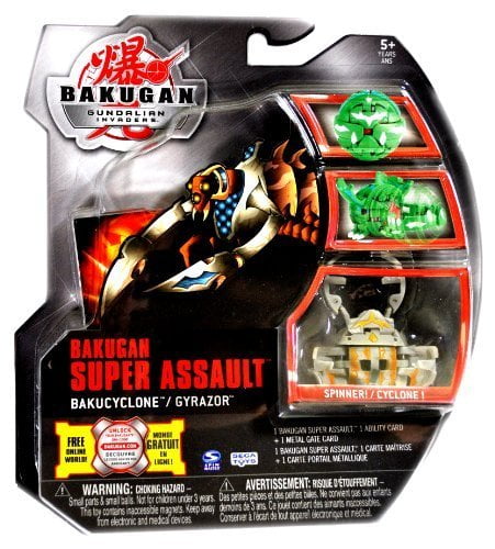 Spin Master Year 2010 Bakugan gundalian Invaders Super Assault Series Bakucyclone Single Figure Set #20035024 - Haos Luminoz grey gYRAZOR with 1 Ability card and 1 Metal gate card Plus Hidden DNA code