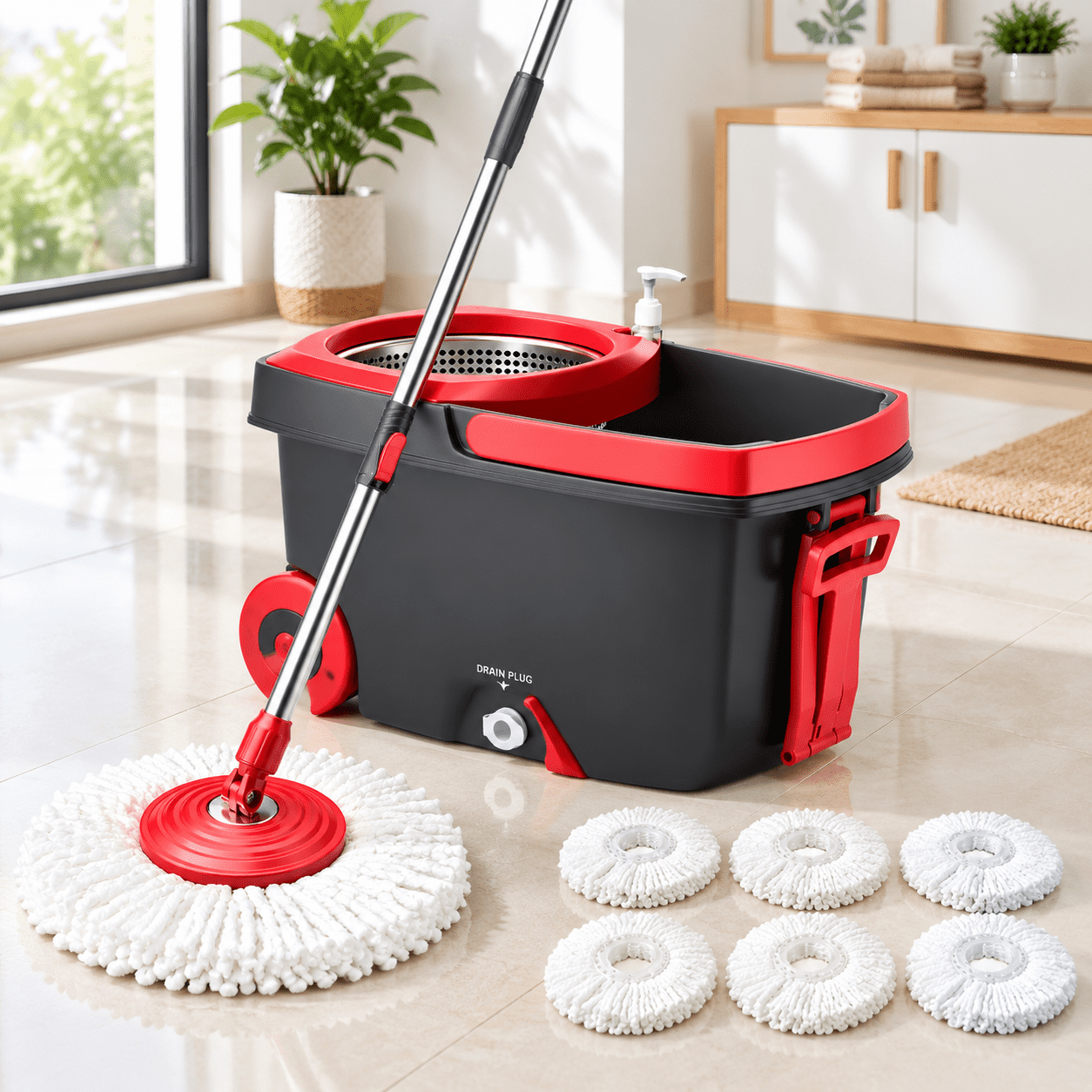 Meat Mop Spin Mop And Bucket Set With 6 Heads Dark Grey - Walmart.com