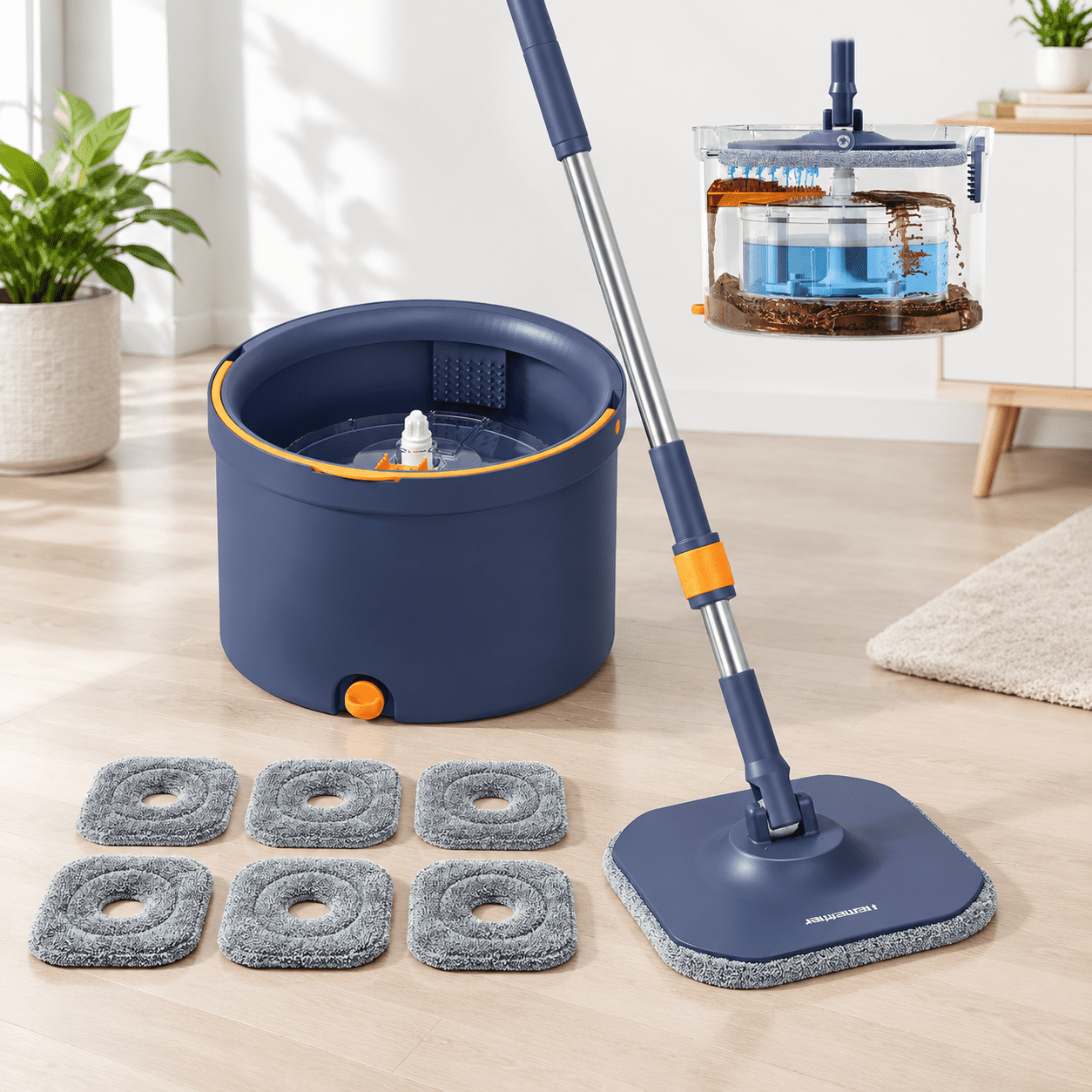 Meat Mop Spin Mop And Bucket Set With Separate Dirty Water System Deep-cleaning ...