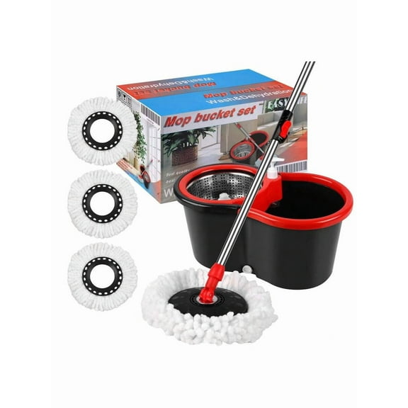 Spin Mop And Bucket With Wringer Set, 360° Mop And Bucket System With 3 Microfiber Mop Refills And 61" Extended Handle For Floor Cleaning