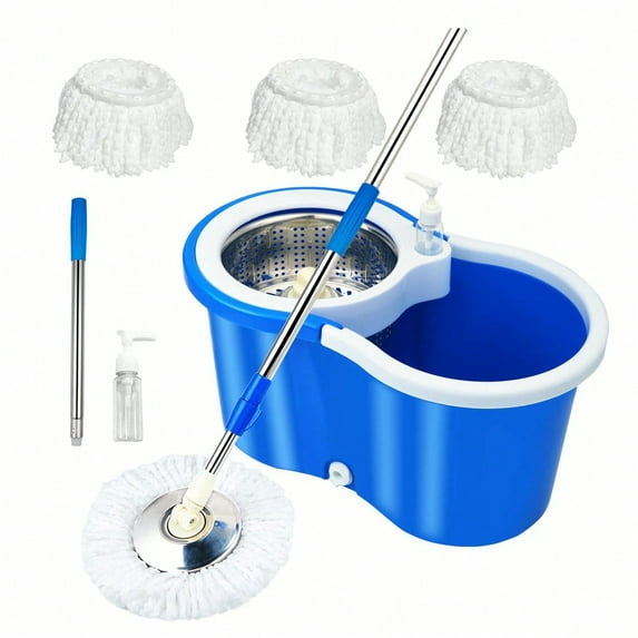 Spin Mop And Bucket With Wringer Set, 360° Mop And Bucket System With 3 Microfiber Mop Refills And 61" Extended Handle For Floor Cleaning