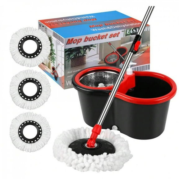 Spin Mop And Bucket With Wringer Set, 360° Mop And Bucket System With 3 Microfiber Mop Refills And 61" Extended Handle For Floor Cleaning