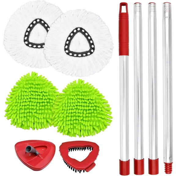 Spin Mop Base Scrub Brush Handle, 4-Section 30-to-58 inch Mop Stick Compatible with Ocedar Handle for Easy Wring Mops Refills 7 Pack