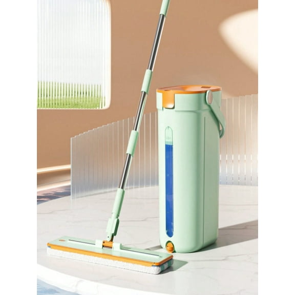 Spin Mop And Bucket With 2 Microfibra Replaceable Mop Pads, Self Separation Dirty And Clean Water System Self Wringing 360° Rotating Rectangle Mop-Head
