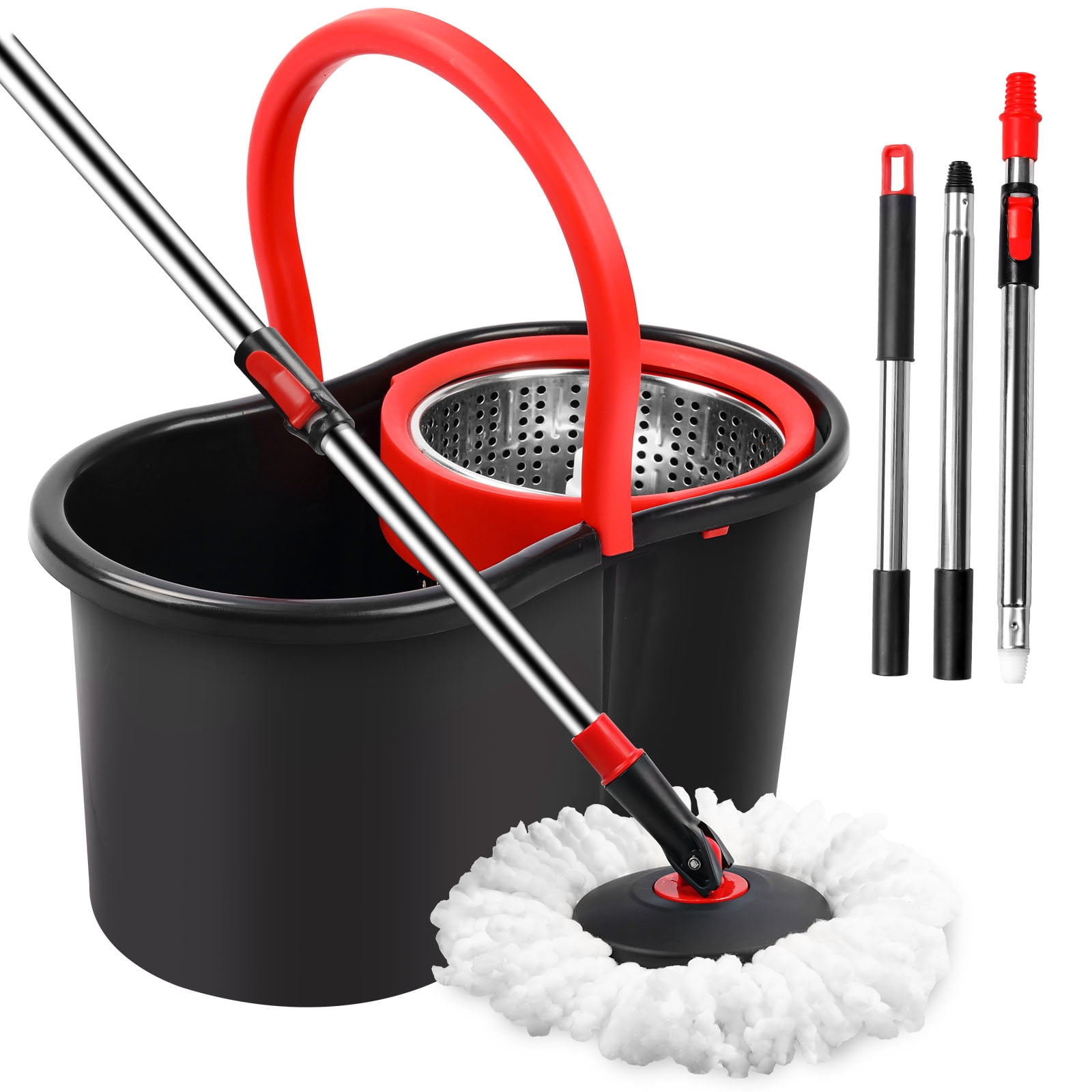 Spin Mop and Bucket, Mop and Bucket with Wringer Set for Home, 360 Spinning Mop Bucket Floor Cleaning Tool with 1 Microfiber Mop Replacement Head Refills,50" Ex