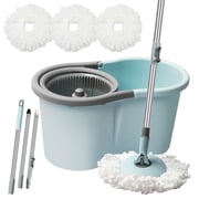 Spin Mop and Bucket, Mop and Bucket with Wringer Set for Home, 360 Spinning Mop Bucket Floor Cleaning Tool with 3 Microfiber Mop Replacement Head Refills,50" Extended Handle for Floor Cleaning Home