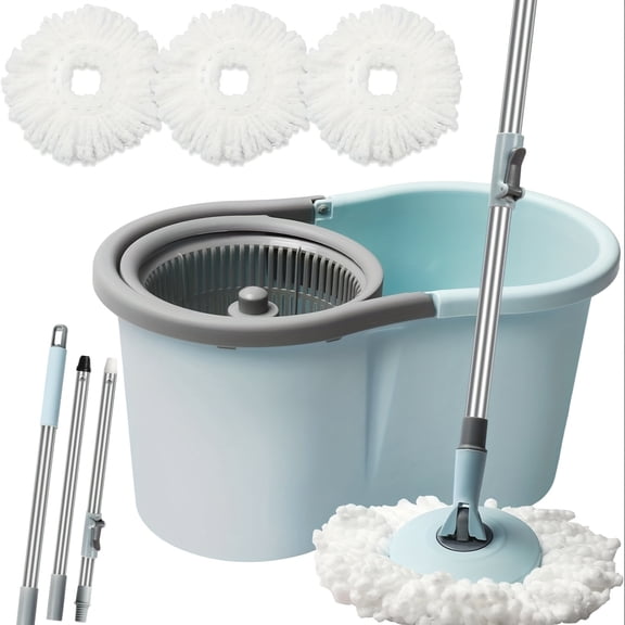 Spin Mop And Bucket, Mop And Bucket with Wringer Set for Home, 360 Spinning Mop Bucket Floor Cleaning Tool with 3 Microfiber Mop Replacement Head Refills, 50" Extended Handle for Floor Cleaning Home