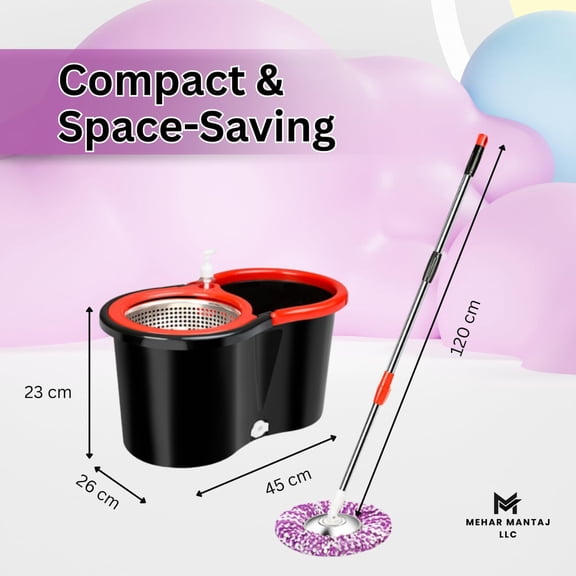 Spin Mop & Bucket Set with 2 Microfiber Mop Heads 360 Rotating Stainless Steel Handle, Telescopic Pole (90120cm), Hands-Free Cleaning System Multi-Surface Floor Mop for Home & Office
