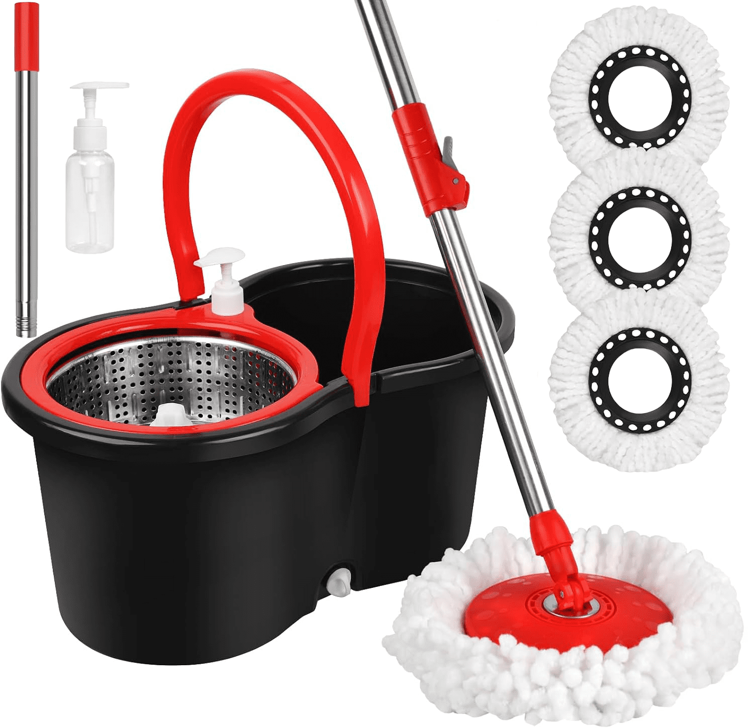 61" Stainless Steel Spin Mop and Bucket Set with 3 Microfiber Heads
