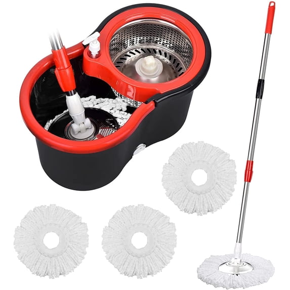 Spin Mop and Bucket Set, 360° Spin Mop and Bucket with Wringer Set and 3 Microfiber Mop Replacement Heads Refills, 61" Stainless Steel Extended Handle Spinning Mop Bucket System for Floor Cleaning