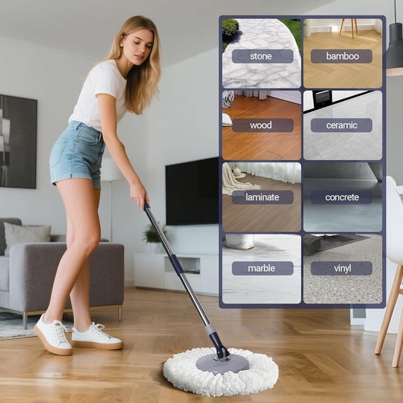 Spin Mop and Bucket Set, EasyWring Microfiber Spin Mop with 3 Mop Pads,Pedal Spinning Mops and Bucket with Wringer Set for Floor Cleaning - Home & Office Suitable