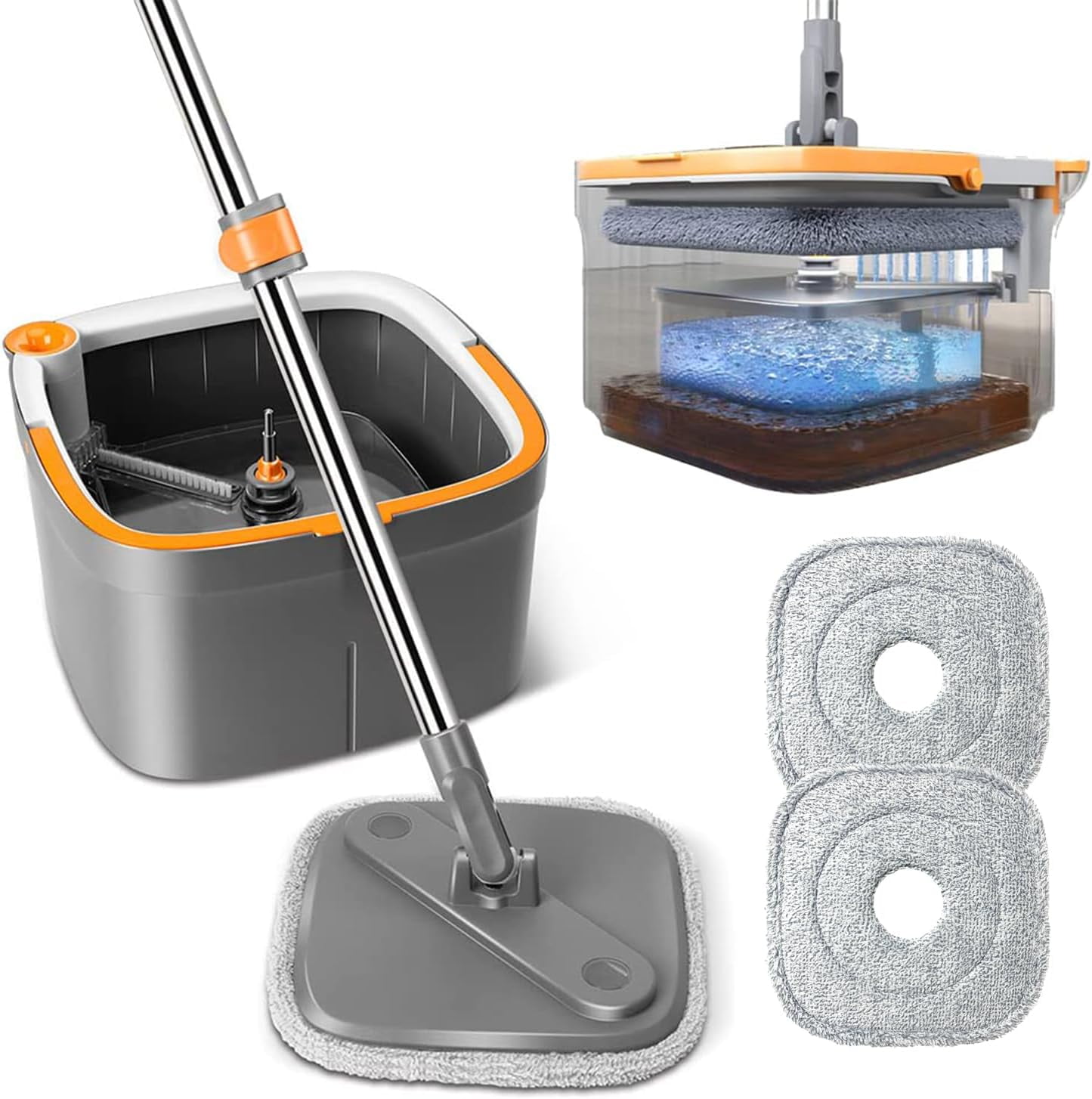 Spin Mop And Bucket Set With Self Separation Dirty And Clean Water System Square Mop Bucket Spin Mop And Bucket Set With Self Separation Dirty And Clean Water System Square Mop Bucket