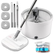 Spin Mop and Bucket Set with Separation Dirty and Clean Water System Self Wringing Square Mop and Bucket with 3 Washable Microfiber Pads 360 Rotating Clean Mop for Home Cleaning Mop Set with 3 Pads