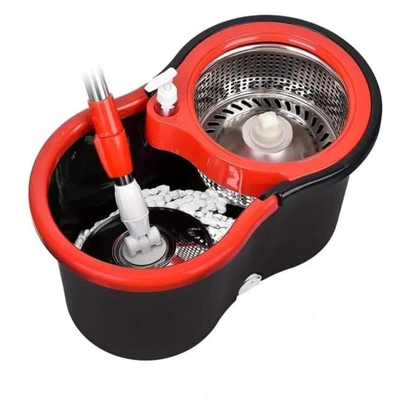 Spin Mop Bucket System, 360 Spin Mop & Bucket Floor Cleaning Stainless Steel Mop Bucket with 61" Extended Handle for Living Room, Bedroom, Kitchen, Office Black