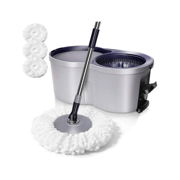 Spin Mop Bucket System,Masthome Pedal Spin Mop And Bucket With Wringer Set,EasyWring Microfiber Mop With 3 Mop Pads,360°Spinning Floor Cleaning System - Home Ice Suitable