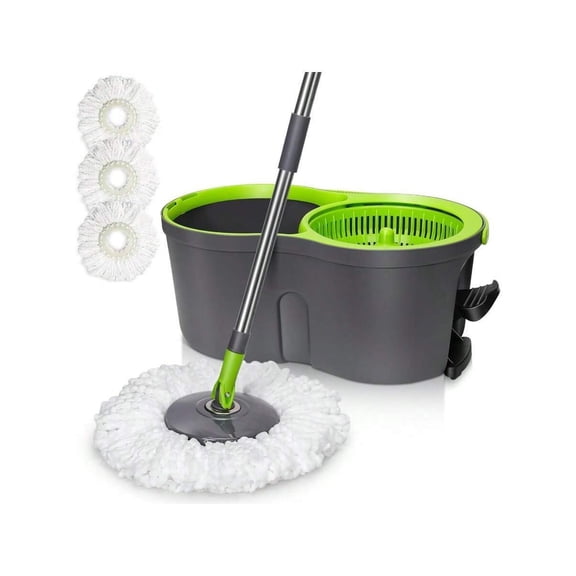 Spin Mop Bucket System Pedal Spin Mop And Bucket With Wringer Set EasyWring Microfiber Mop With 3 Mop Pads 360°Spinning Floor Cleaning System - Home And Office Suitablechaohui