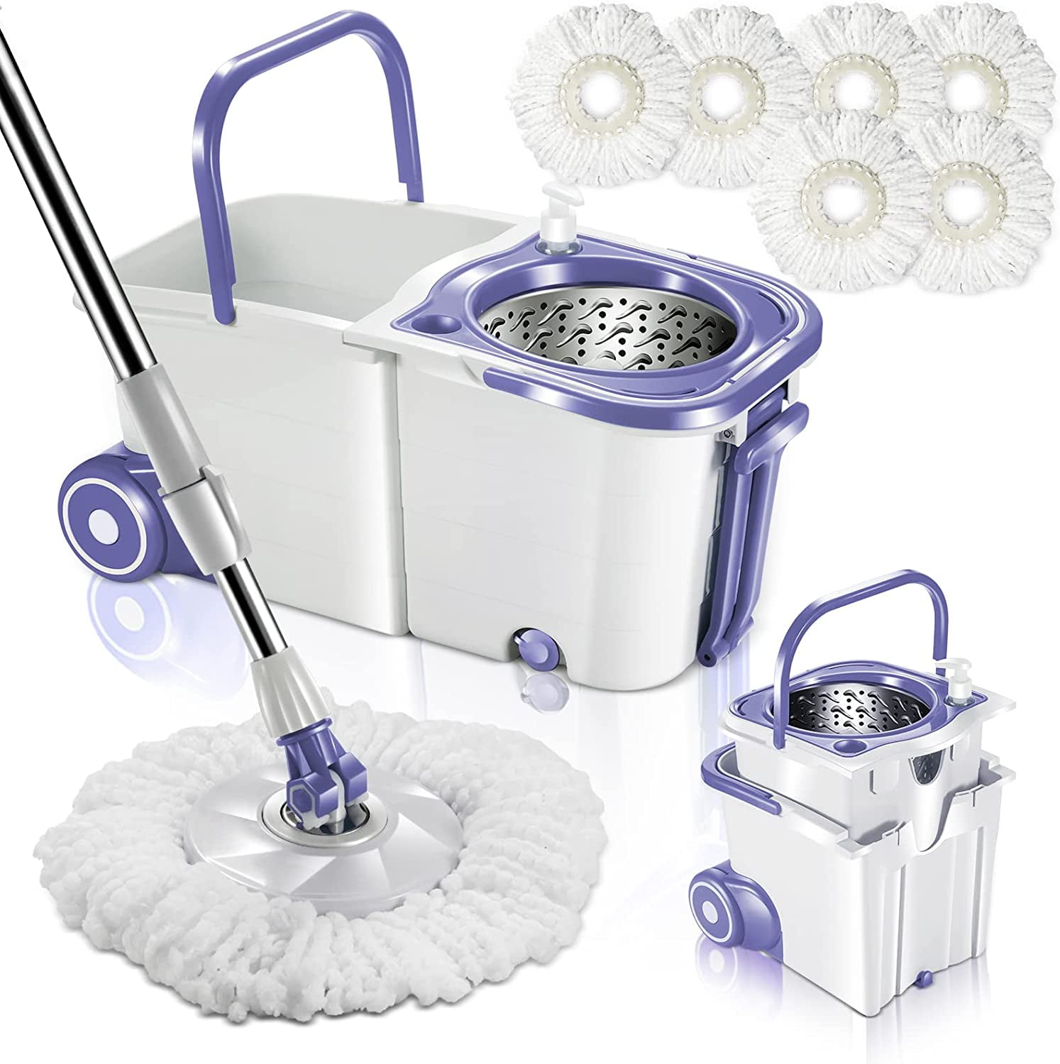 Spin Mop Bucket System with Wringer Set, Mop Buckets Separate Clean and ...