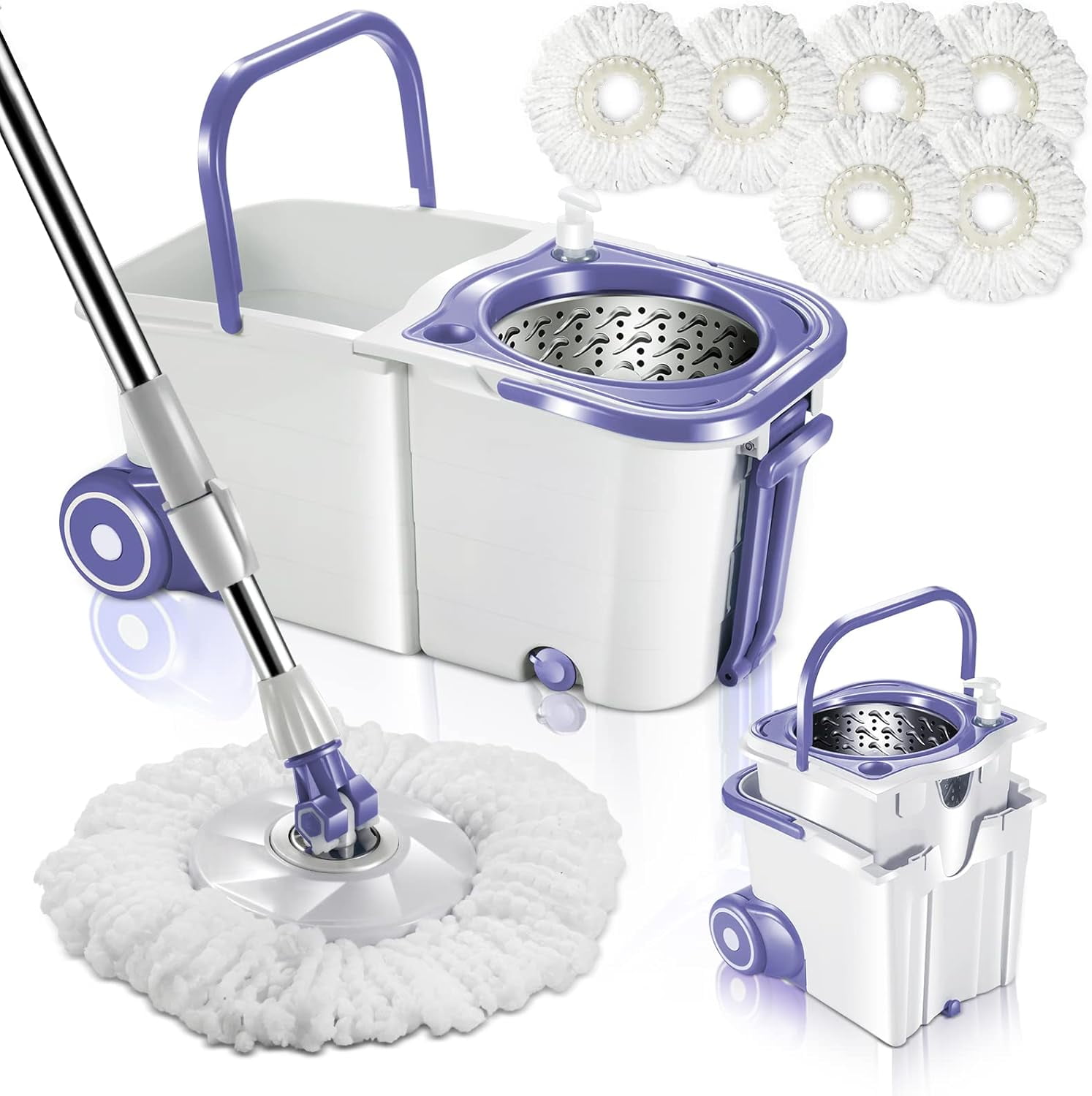 Spin Mop Bucket System with Wringer Set, Mop Buckets Separate Clean and