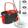 Spin Mop and Bucket on Wheels, Mop and Bucket Set, 360°Spinning Mopping Bucket with 3 Microfiber