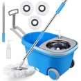 thumbnail image 1 of Spin Mop and Bucket with Wringer Set, 3 Washable Microfiber Pads Included for Floor Cleaning, Adjustable Stainless Steel Handle, Easy Moving with Wheels, Blue, 1 of 7