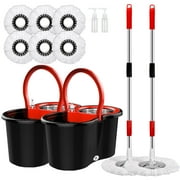 Spin Mop and Bucket with Wringer Set, 360  Mop and Bucket System with 3 Microfiber Mop Refills and 61" Extended Handle, Spinning Mop Bucket for Floor Cleaning Set of 2