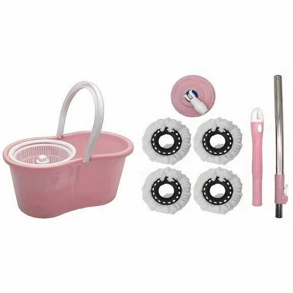 Spin Mop And Bucket with Wringer Set, 360 Rotating Head Mop Bucket System with 4 Microfiber Mop Refills Wet And Dry Suitable for Office And Home Use, Grey And Pink