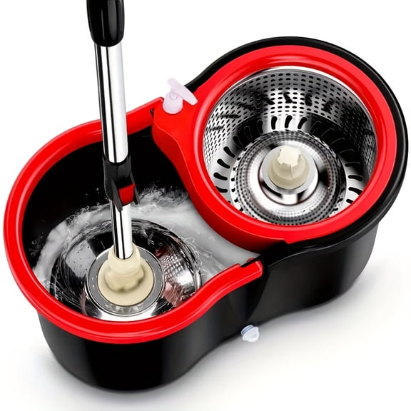 Spin Mop & Bucket Wringer Set - 360 Rotating System with 4 Microfiber Refills & 44" Stainless Steel Handle, Self-Wringing Floor Cleaning Mop for Home & Professional Use