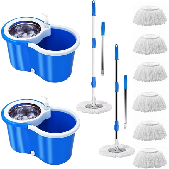 Spin Mop and Bucket with Wringer Set, 360° Spin Mop & Bucket Floor Cleaning System Mop Bucket with 61" Adjustable Extended Handle 3 Replacement Microfiber Refills, Set of 2