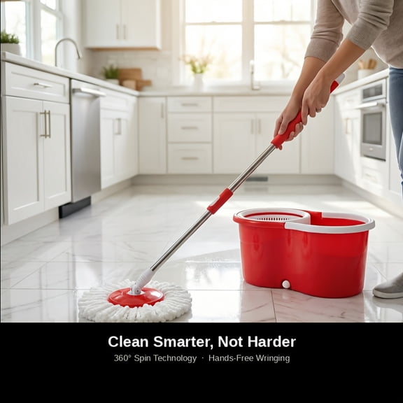 Spin Mop And Bucket with Wringer Set, 360 Spinning Mop Bucket System with 2 Microfiber Mop Replacement Heads And 61" Adjustable Handle for Floor Cleaning with Soap Dispenser (20QT)