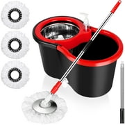 Spin Mop and Bucket with Wringer Set, 360° Spinning Mop Bucket System with 3 Microfiber Mop Replacement Heads and 61" St