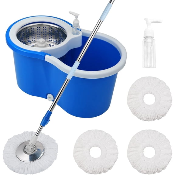 Spin Mop and Bucket with Wringer Set, 360° Spinning Mop Bucket System with 3 Microfiber Mop Replacement Heads and 61" Stainless Steel Adjustable Handle for Floor Cleaning (20QT)