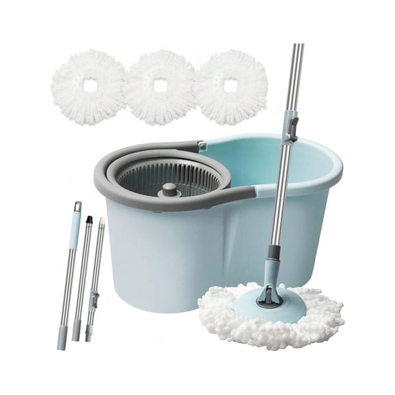 Spin Mop And Bucket With Wringer Set, 360° Spinning Mop Bucket System With 3 Microfiber Mop Replacement Heads, Adjustable Handle For Floor Cleaning (Light Blue)