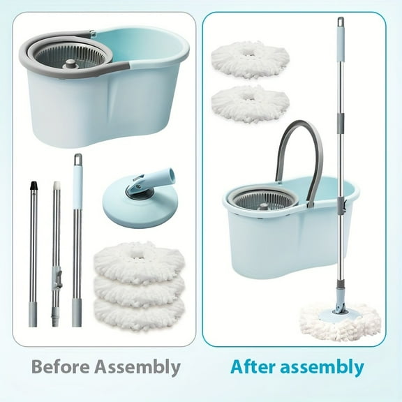 Spin Mop And Bucket with Wringer Set, 360 Spinning Mop Bucket System with 3 Microfiber Mop Replacement Heads, Mop And Bucket with Wringer Set for Home, Office, Holiday Cleaning