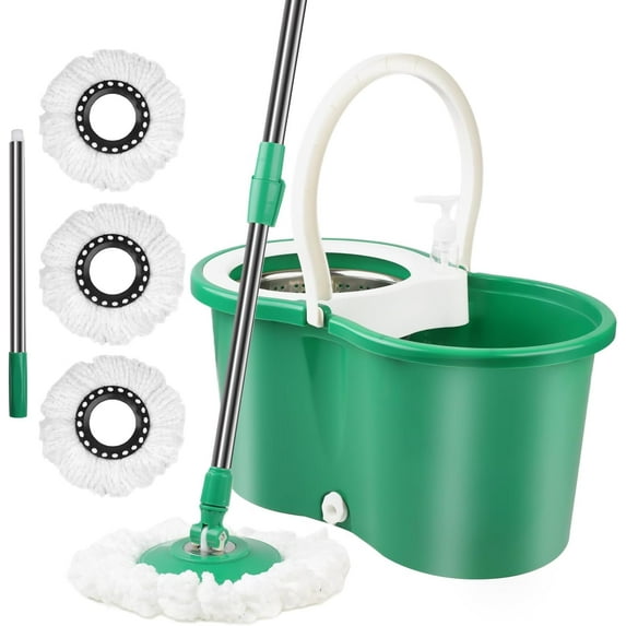 Spin Mop and Bucket with Wringer Set,Mop & Bucket Floor Cleaning System Mop Bucket with Adjustable Extended Handle 3 Microfiber Replacement Head Refills