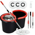 thumbnail image 1 of 360 °   Rotating Mop Bucket Set with Wringer, 3 Microfiber Replacement Heads, 61 Inch Adjustable Handle, Stainless Steel & Black Plastic Household Cleaning Tools, 1 of 8