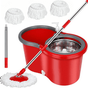 Spin Mop and Bucket with Wringer Set，Portable Mop and Bucket Set with 3 Microfiber Mop Refills and Stainless Steel 61" Extended Handle for Office and Home use (