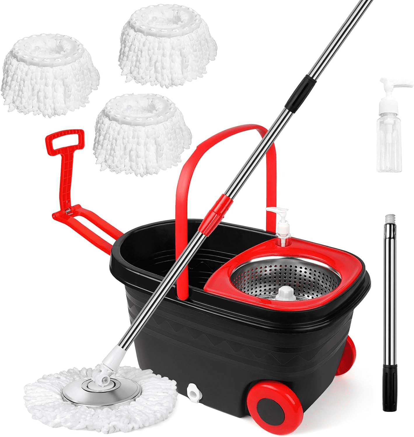 Spotzero by Milton Ace Spin Mop Bucket, Extendable Handle| Wringer Set |  360 Spinning Mop Bucket Floor Cleaning & Mopping System with 1 Microfiber