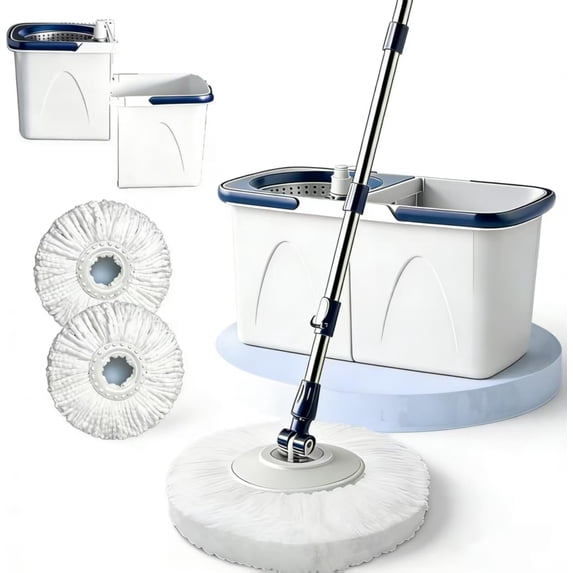 Spin Mop Bucket with Wringer, Mop with Bucket Set Includes 3 Replacement Pads, Durable Mop Bucket for Home Floor Cleaning
