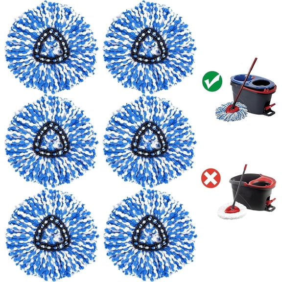 Spin Mop   Compatible with RinseClean 2-Tanks System Mops Heads Refills, 6 Pack Microfiber Deep Clean Triangle Replacements Pads, Machine Washable