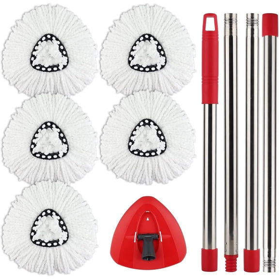 Spin Mop Handle,,Base Compatible with Easywring Microfiber Spin Mop - Replace 30-58in Stick/Pole+5Head Refill+1Base for Easy Wring Spinning Mop Only 1Tank System