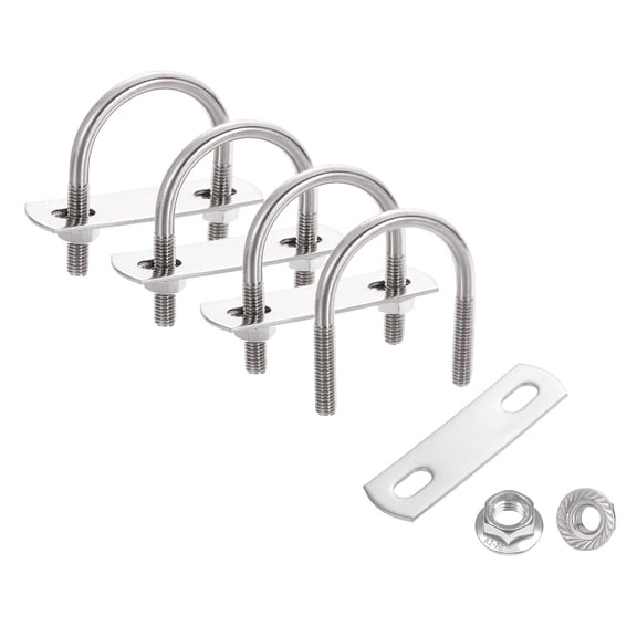 Uxcell 4 Set 1-5/16" Inner Wide Round U Bolts, 2-1/8" Length 304 Stainless Steel U-Bolts with Flange Hexagon Nuts, Frame Plates for Trailer, Automotive, (33mm W x 53.7mm L)
