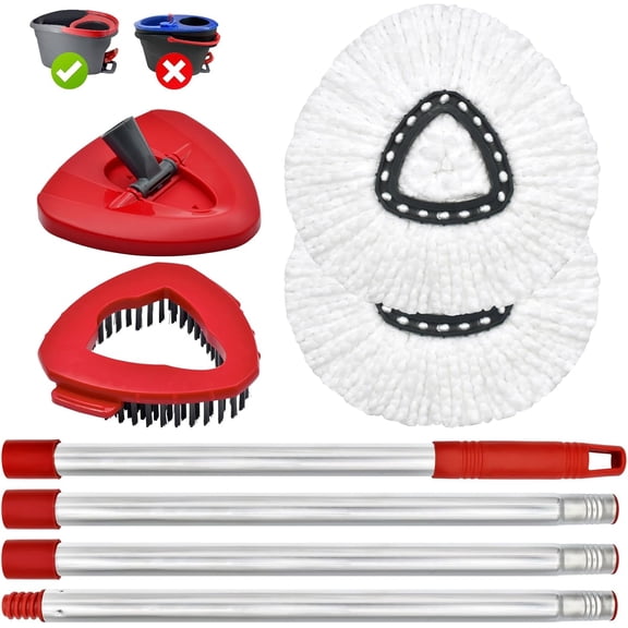 Spin Mop Handle, Mop Replacement Head,Brush,Base Compatible with OCedar EasyWring 1 Tank,2 Microfiber Mop Refills,1 Mop Base,1 Brush and 30-58" Mop Handle Combo Set for OCeda,Use for Floor Cleaning