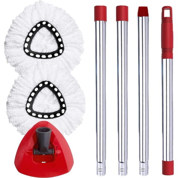 Spin Mop Head, Base, Handle Replacement for O-Ceda EasyWring Microfiber Mops, 2 Refills, 1 Triangle Head Cover and 30-58in Set Combo (White(1 Tank System))