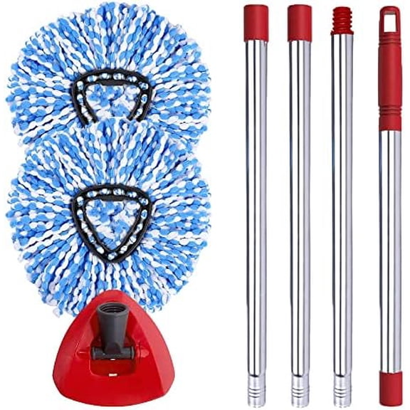 Spin Mop Head, Base, Handle Replacement for O-ceda EasyWring RinseClean Microfiber Spin Mops, 2 Microfiber Mop Refills, 1 Triangle Head Cover and 30-58in Handle (Blue (2-Tank System))